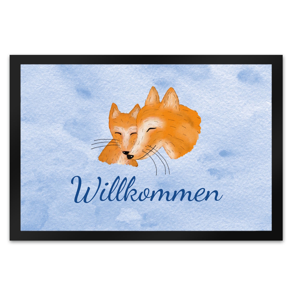 Fuchs mit Fuchsbaby Fußmatte mit Schriftzug - Willkommen