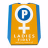 Venussymbol Ladies First Parkscheibe in Lila-Gelb mit 2 Einkaufswagenchips