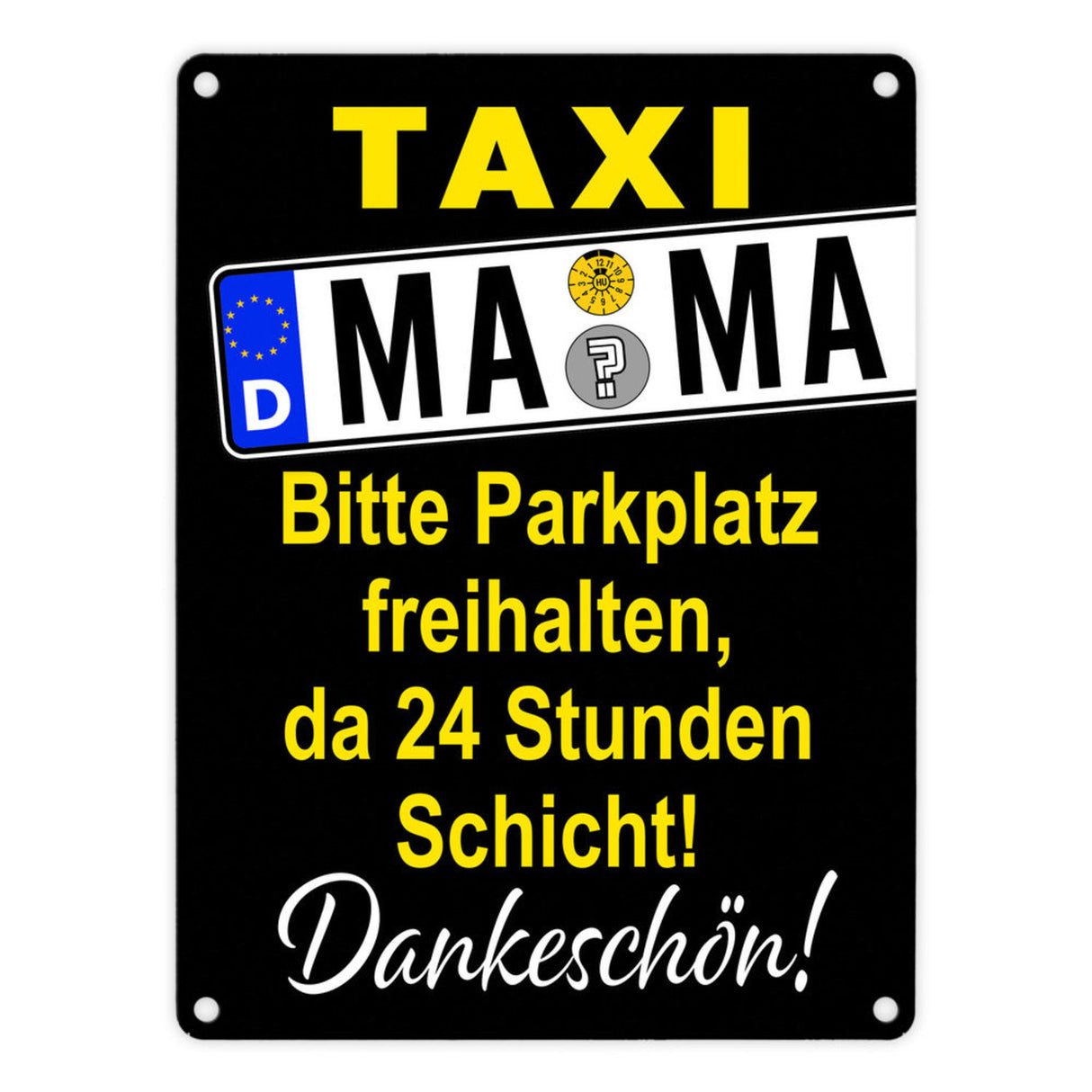 Taxi Mama Metallschild -Gelb zum Thema Mutter sein