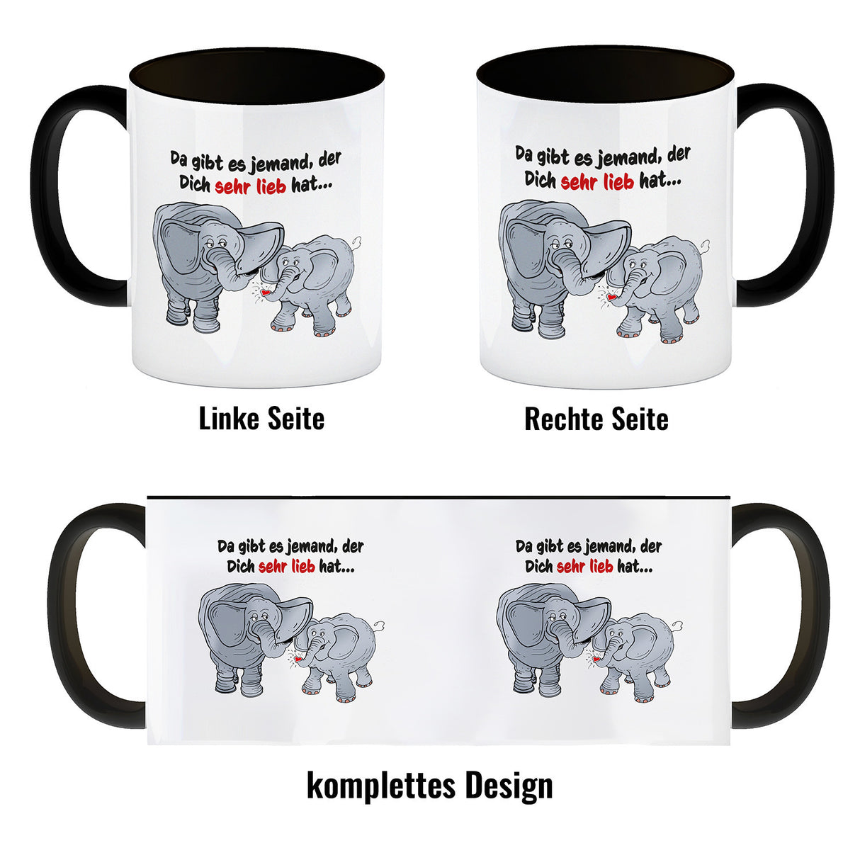 Kaffeebecher zum Thema Liebe mit Elefanten Motiv