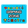 Gaming Zone Metallschild mit Pixel-Items für Zocker in lila