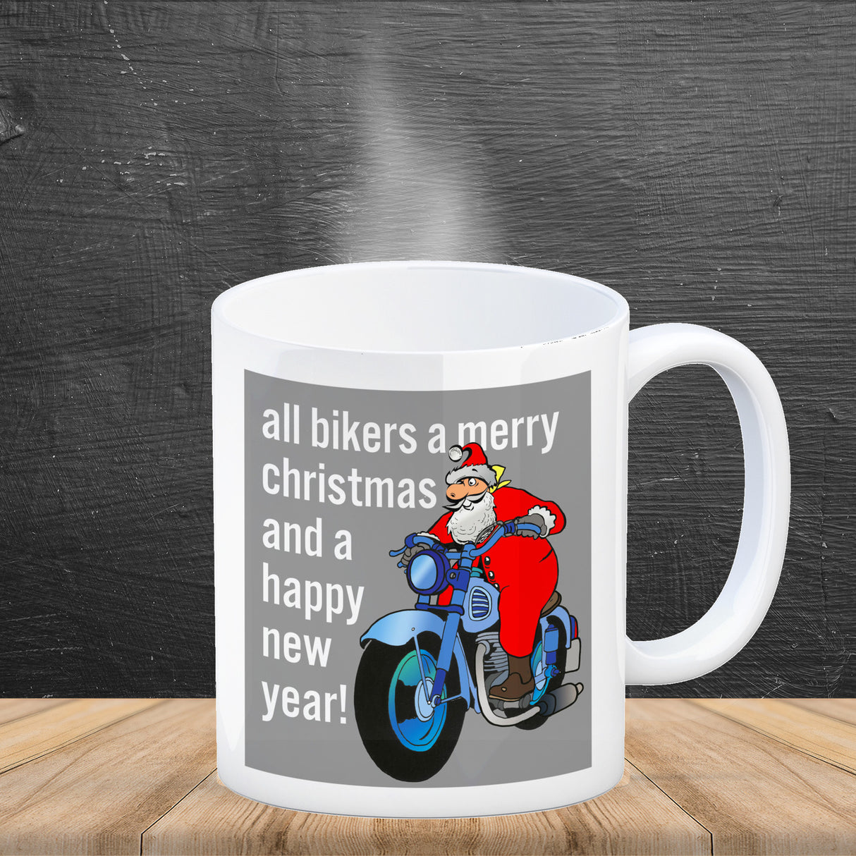 Weihnachten Biker Kaffeebecher mit Weihnachtsmann auf Motorrad