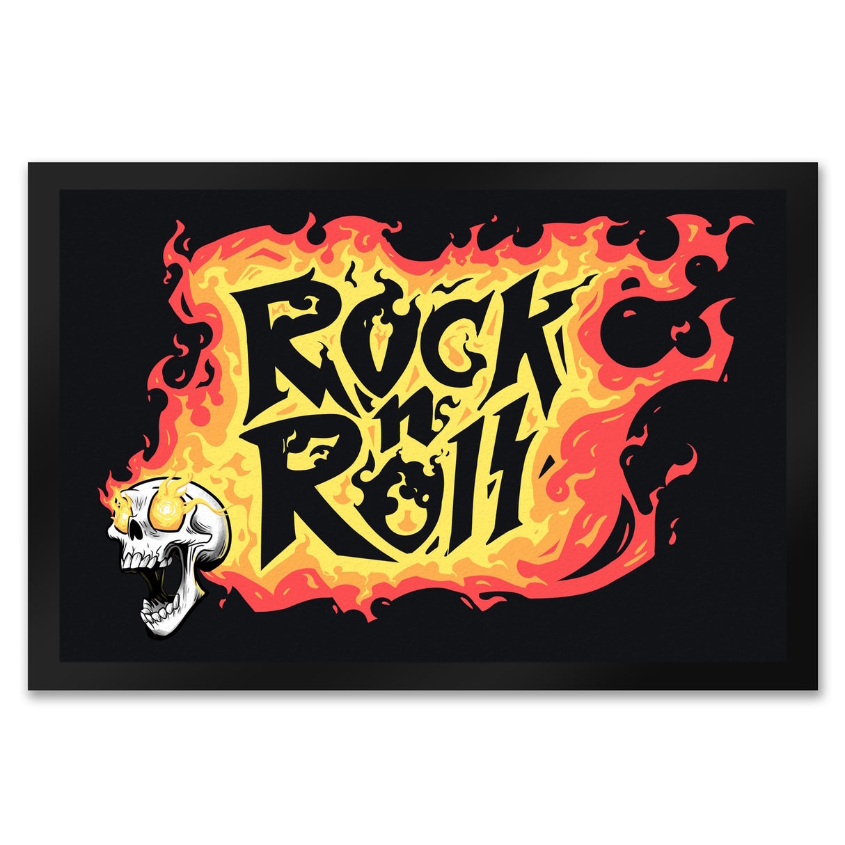 Rock n' Roll Fußmatte mit Flammen und Totenkopf