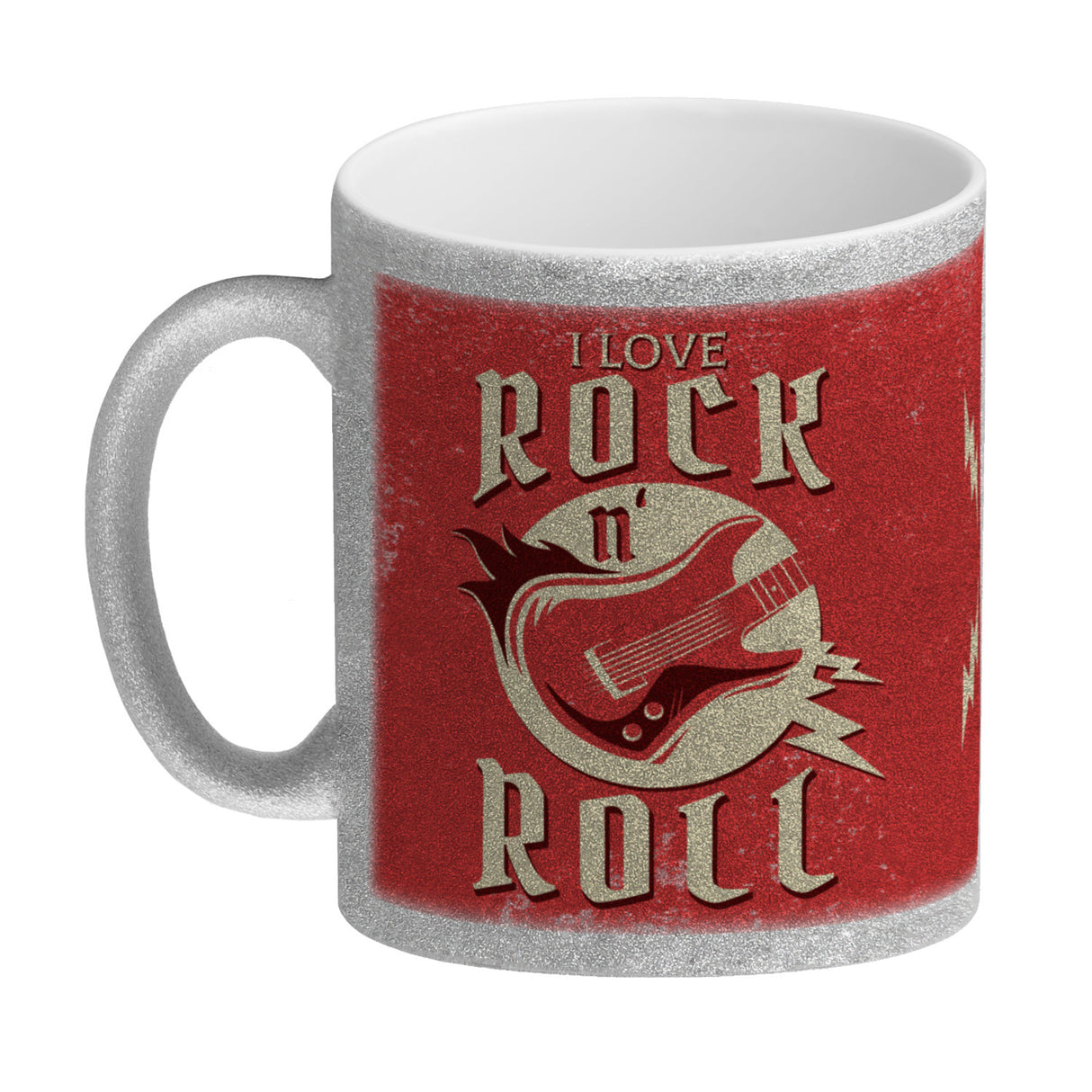 I Love Rock 'n' Roll Kaffeebecher mit Gitarren Motiv