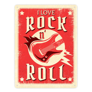 I Love Rock 'n' Roll Metallschild mit Gitarre