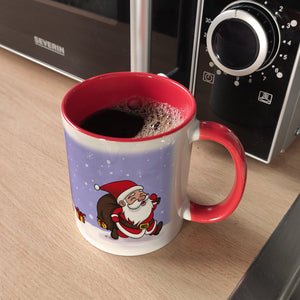 Frohe Weihnachten! Kaffeebecher mit lustigem Comic-Weihnachtsmann