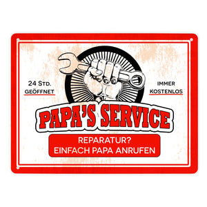 Papa's Service Metallschild mit Werkstattmotiv