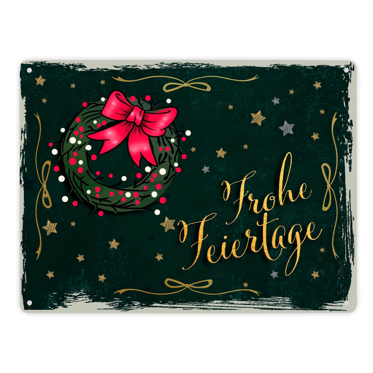 Frohe Feiertage Metallschild mit weihnachtlichem Kranz
