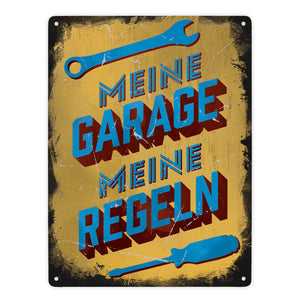 Meine Garage meine Regeln Metallschild im Used-Look