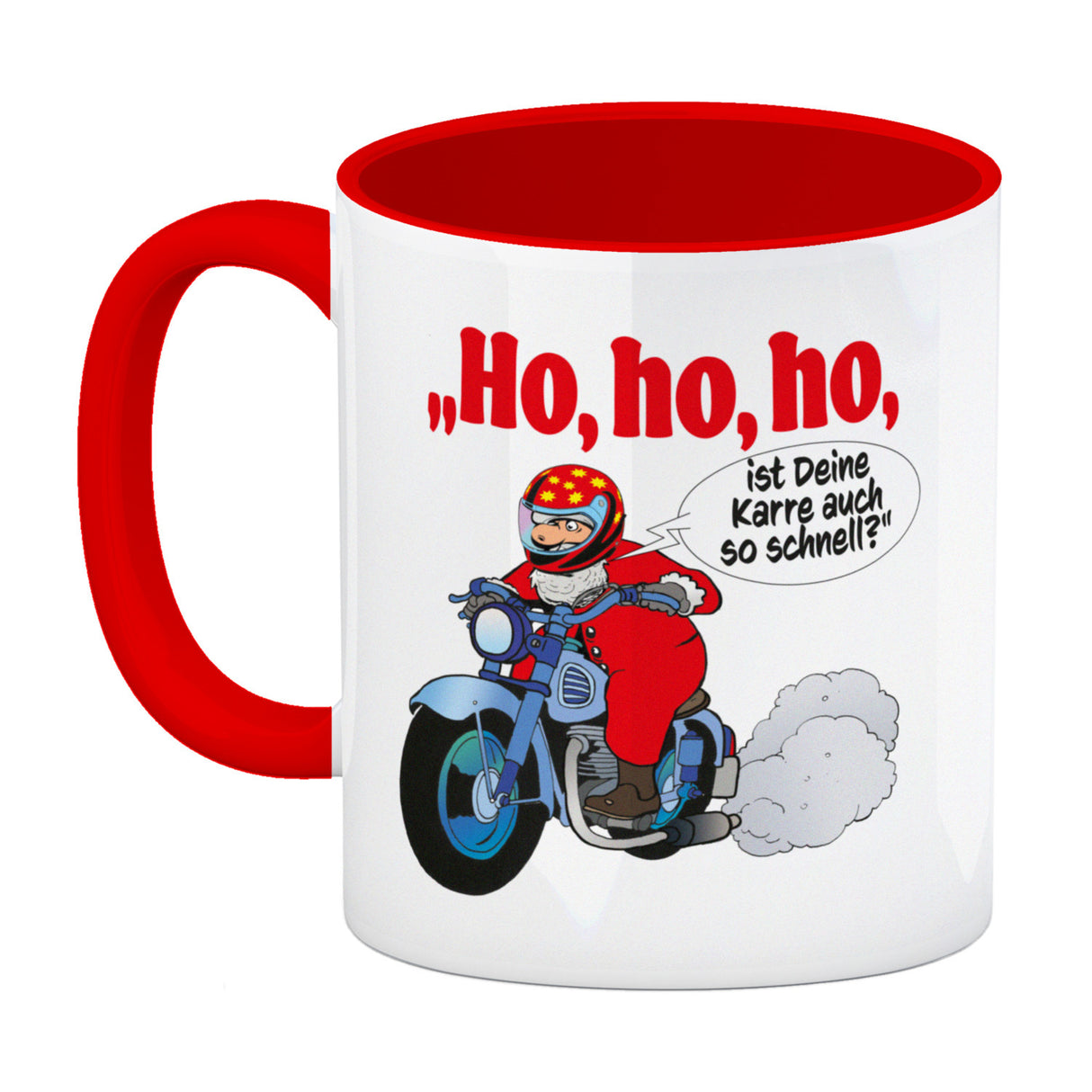 Kaffeebecher zum Thema Weihnachten mit Nikolaus auf dem Motorrad Motiv