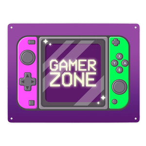 Gamer Zone Metallschild mit coolem Konsolen-Motiv in Neonfarben