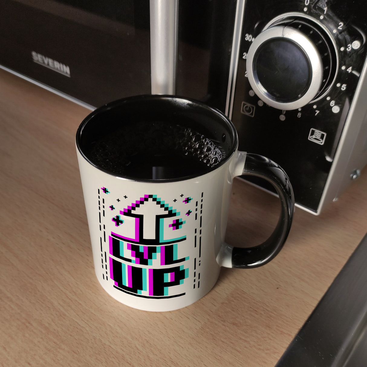 LVL UP Kaffeetasse mit witzigem Videospielmotiv