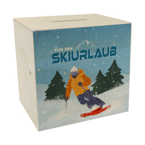 Für den Skiurlaub Spardose mit coolem Skifahrer