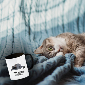nen Scheiß muss ich Kaffeebecher mit coolem Katzen-Motiv