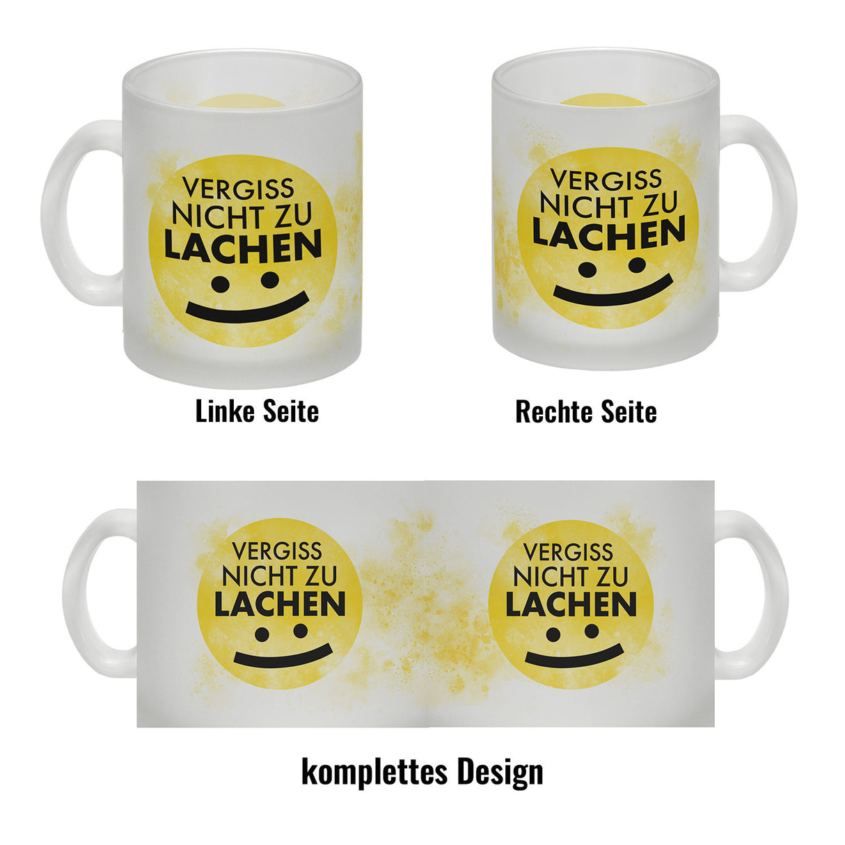 Vergiss nicht zu lachen Kaffeebecher gelbem Gesicht