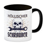 Höllischer Schrauber Kaffeebecher mit Totenkopf und Schraubenschlüssel Motiv