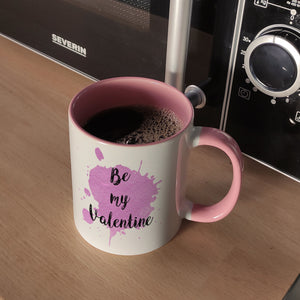 Be my Valentine Kaffeebecher mit rosa Farbkleks