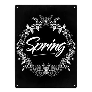 Spring - Frühling Metallschild mit Blumenkranz