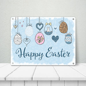 Happy Easter Ostern Metallschild mit Ostereier-Motiv in rosa