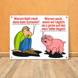 Schweine Metallschild zum Thema Fleischesser und Vegetarier
