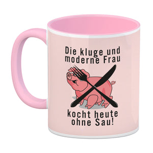 Vegetarier und Fleischesser Kaffeebecher mit Schweine Motiv in rosa