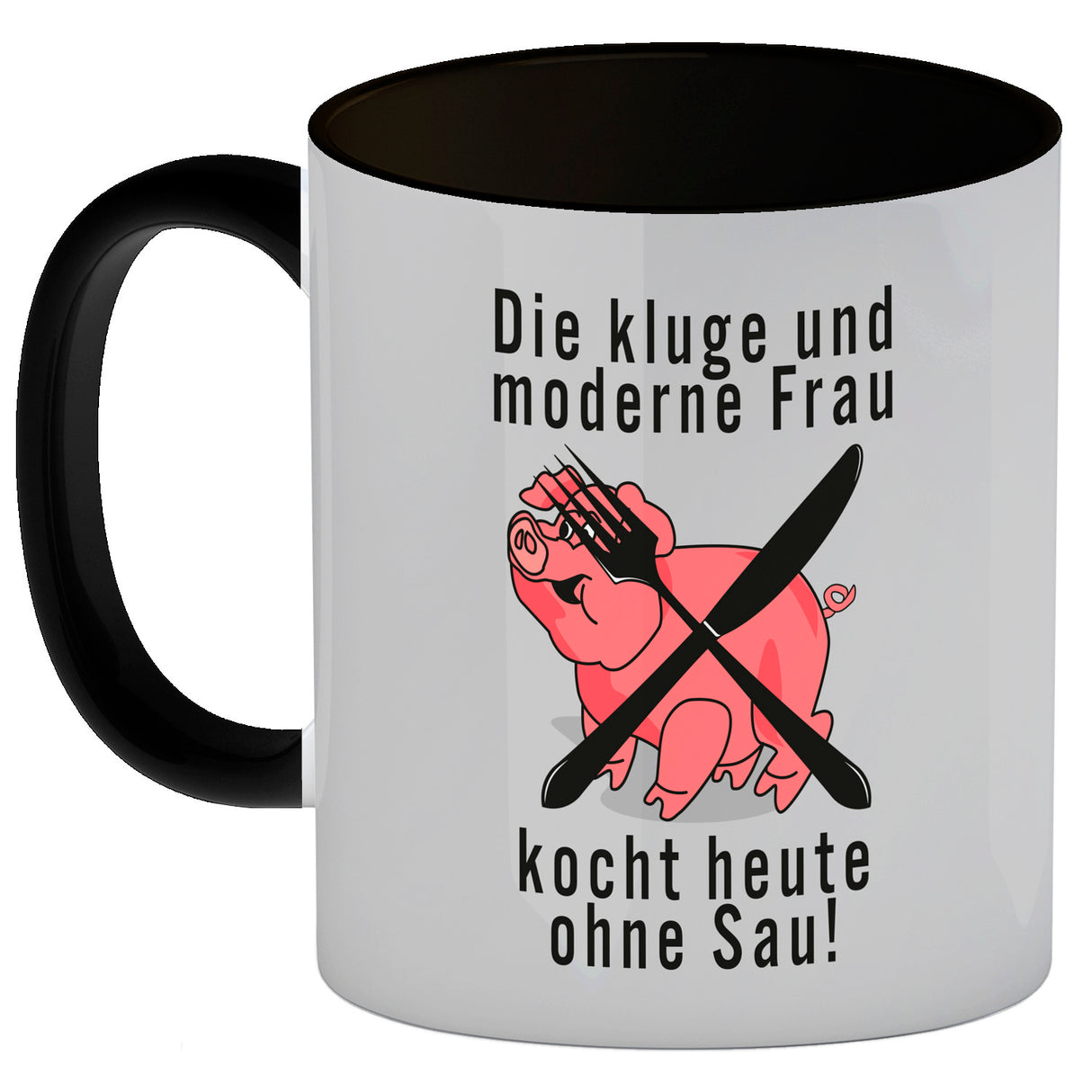 Vegetarier und Fleischesser Kaffeebecher mit Schweine Motiv in rosa
