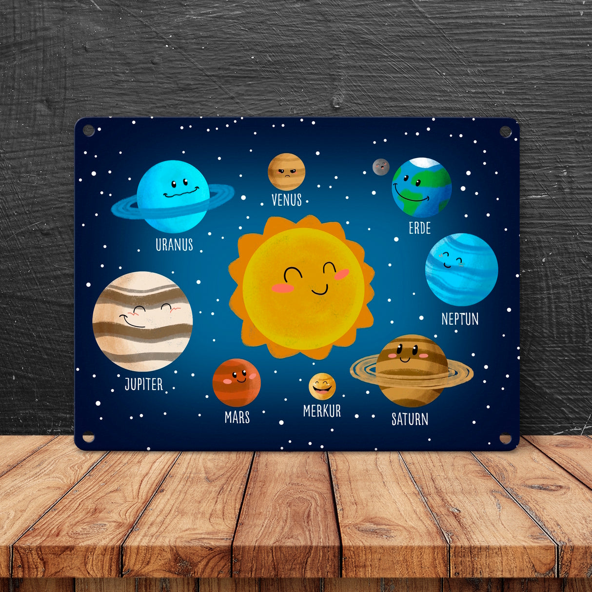 Sonnensystem Metallschild mit niedlichen Planeten