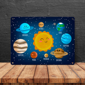 Sonnensystem Metallschild mit niedlichen Planeten
