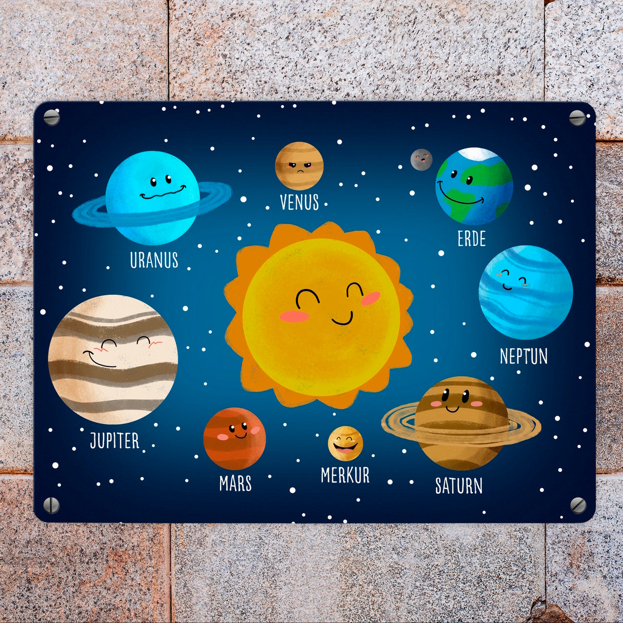 Sonnensystem Metallschild mit niedlichen Planeten