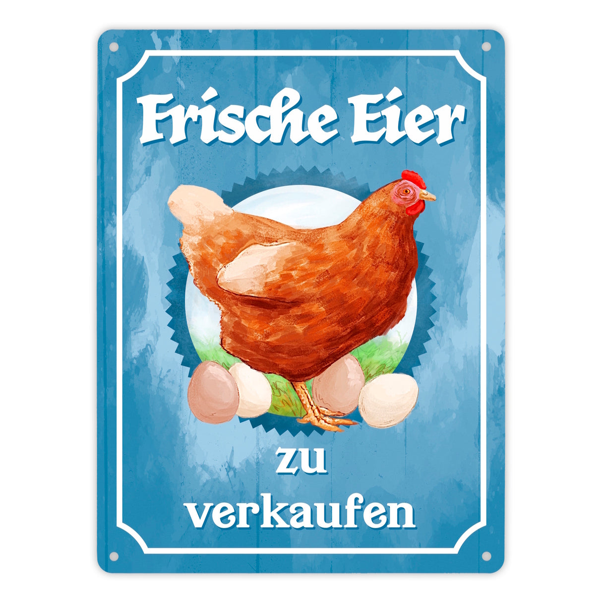Frische Eier zu verkaufen Metallschild mit Huhn Motiv