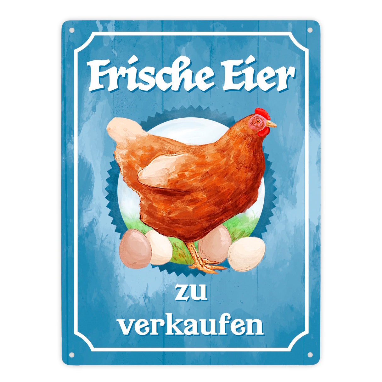 Frische Eier zu verkaufen Metallschild mit Huhn Motiv