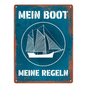 Mein Boot meine Regeln Metallschild mit Rostoptik
