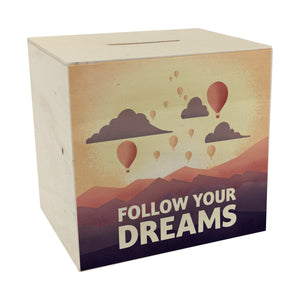 Follow your dreams Spardose mit Heißluftballons und Sonnenuntergang
