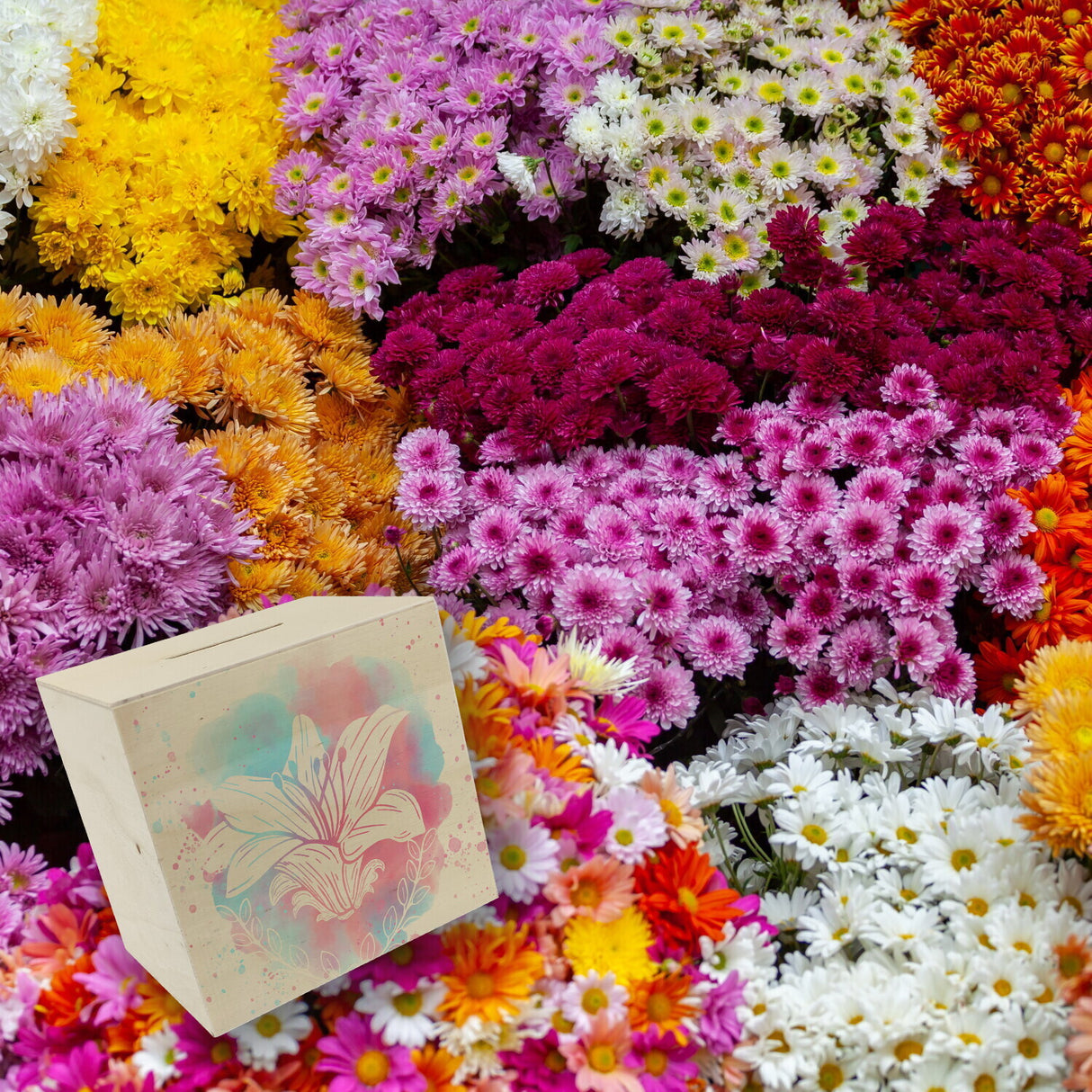 Spardose mit Blumenmotiv in Wasserfarbenoptik