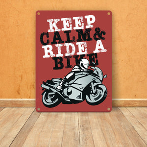 Keep calm & ride a bike Metallschild zum Thema Motorrad fahren