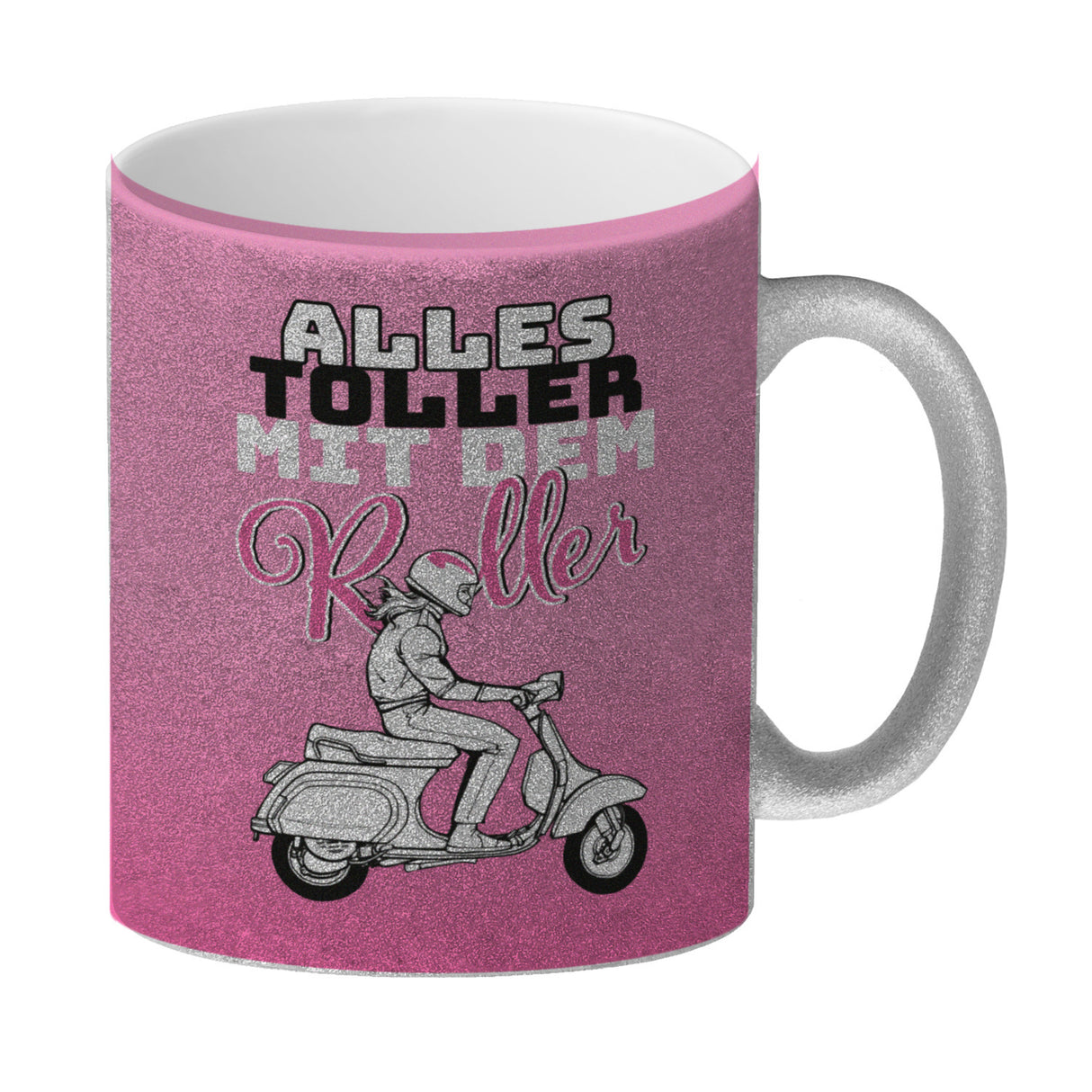 Alles toller mit dem Roller Kaffeebecher in {rosa} mit Rollerfahrerin