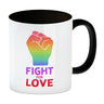 Fight for Love Kaffeebecher mit Faust in Regenbogenfarben