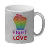 Fight for Love Kaffeebecher mit Faust in Regenbogenfarben