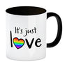 It's just love Kaffeebecher mit Herz in Regenbogenfarben