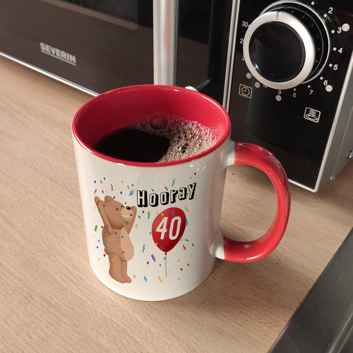 Witziger Kaffeebecher für den 40. Geburtstag mit Motiv: Hooray