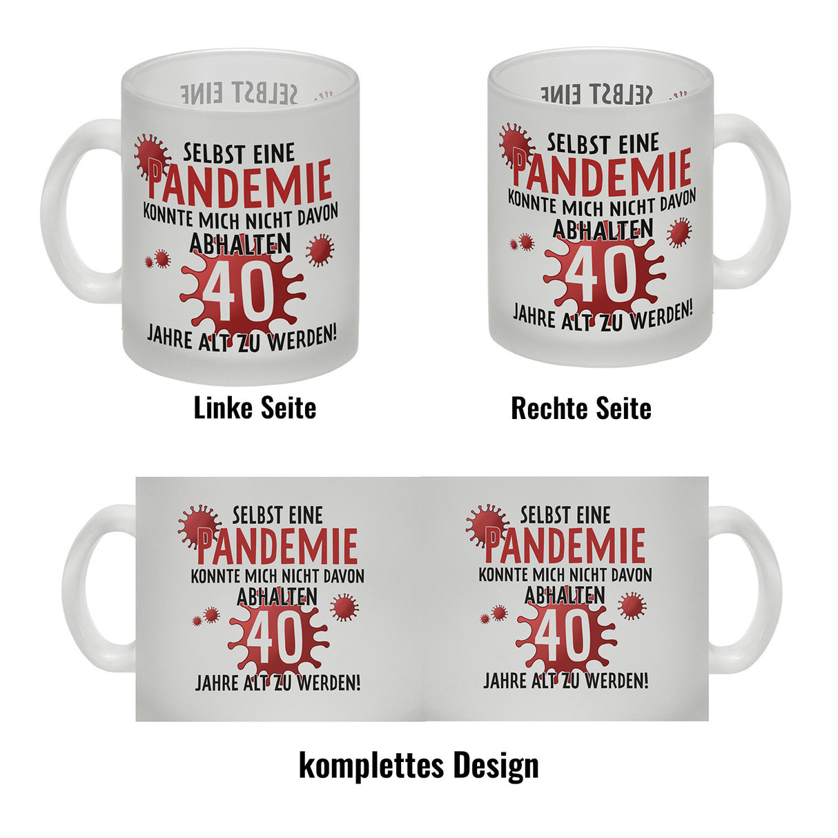 Witziger Kaffeebecher für den 40. Geburtstag mit Motiv: Pandemie