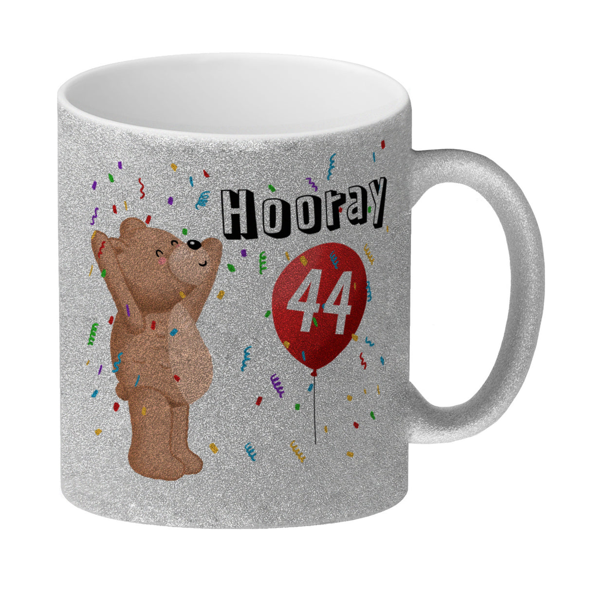 Witziger Kaffeebecher für den 44. Geburtstag mit Motiv: Hooray