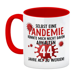 Witziger Kaffeebecher für den 44. Geburtstag mit Motiv: Pandemie