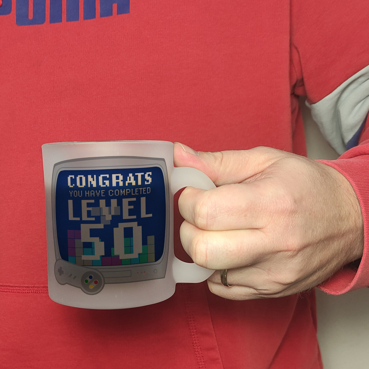 Witziger Kaffeebecher für den 50. Geburtstag mit Motiv: Gamer