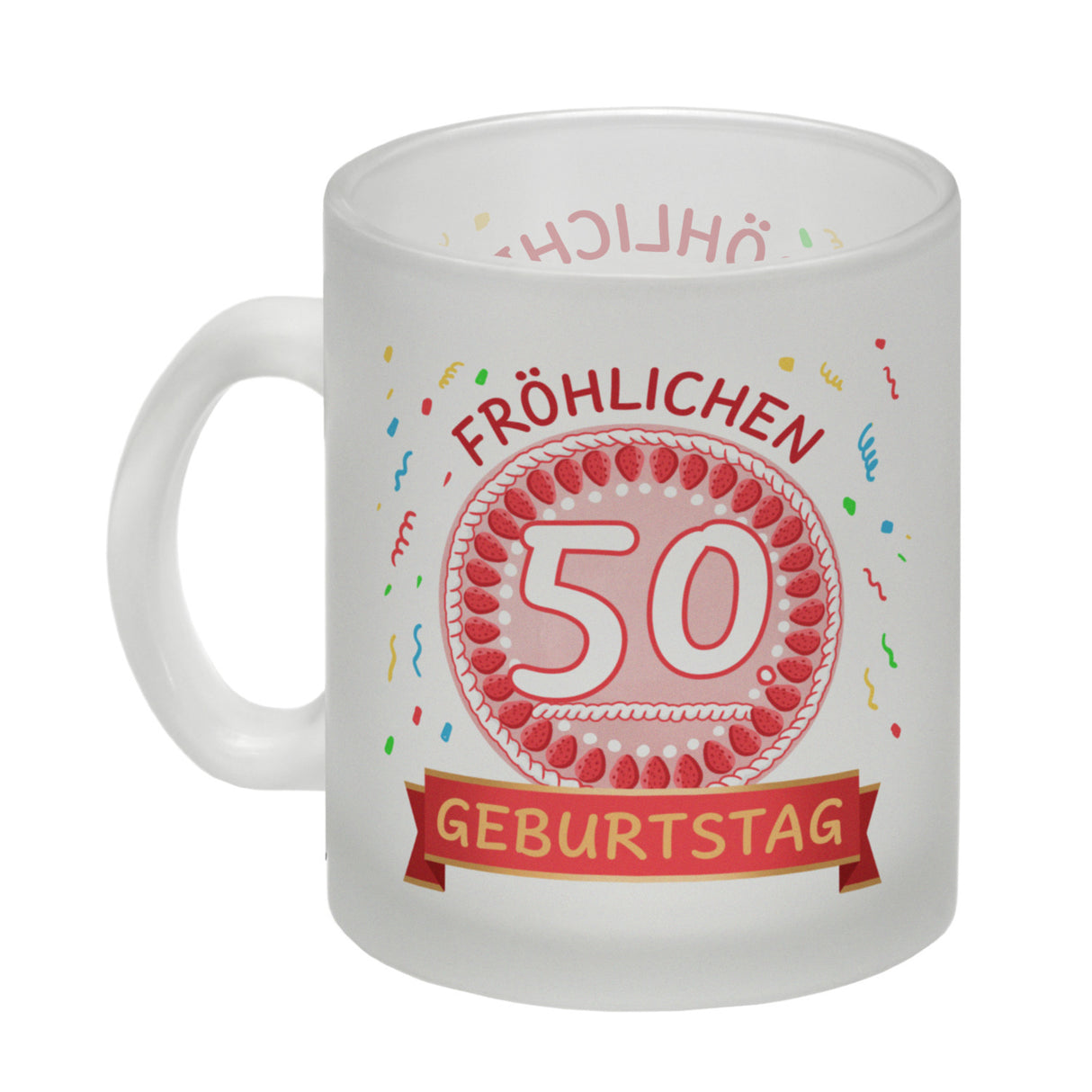 Witziger Kaffeebecher für den 50. Geburtstag mit Motiv: Torte