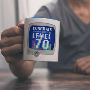 Witziger Kaffeebecher für den 70. Geburtstag mit Motiv: Gamer