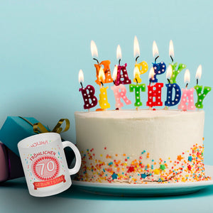 Witziger Kaffeebecher für den 70. Geburtstag mit Motiv: Torte