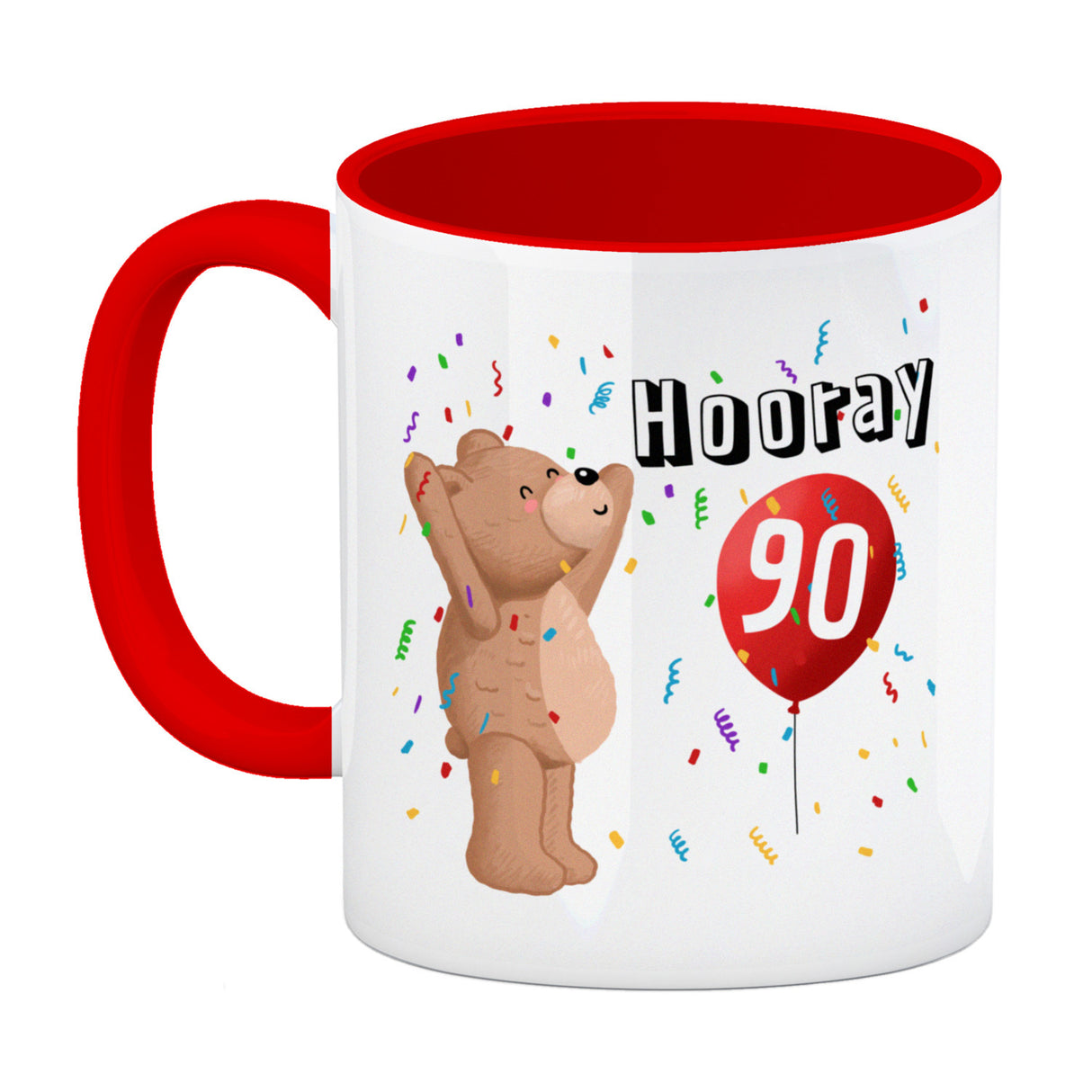 Witziger Kaffeebecher für den 90. Geburtstag mit Motiv: Hooray