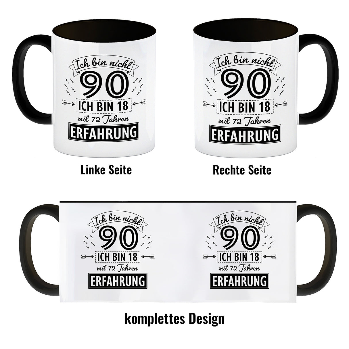 Witziger Kaffeebecher für den 90. Geburtstag mit Motiv: Erfahrung