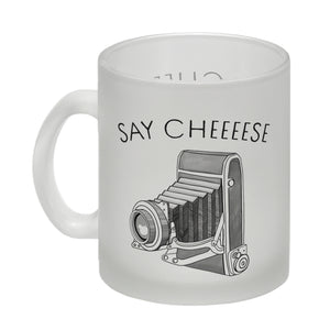 Say cheeeese Kaffeebecher für Fotografen mit Retro Kamera Motiv
